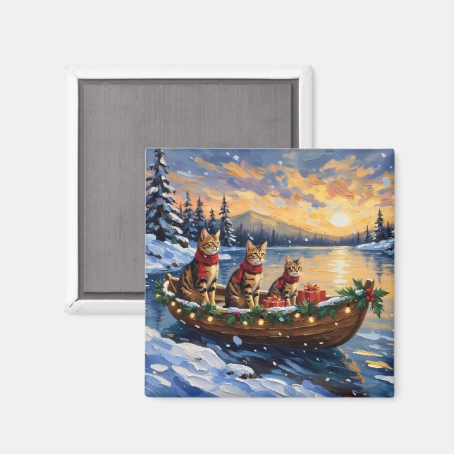 Aimant Chat Bengal Noël Bateau Fêtes (Recto/Verso)