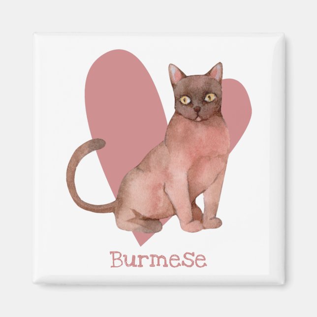Aimant Chat birman Aquarelle Kitty Coeur rose (Devant)