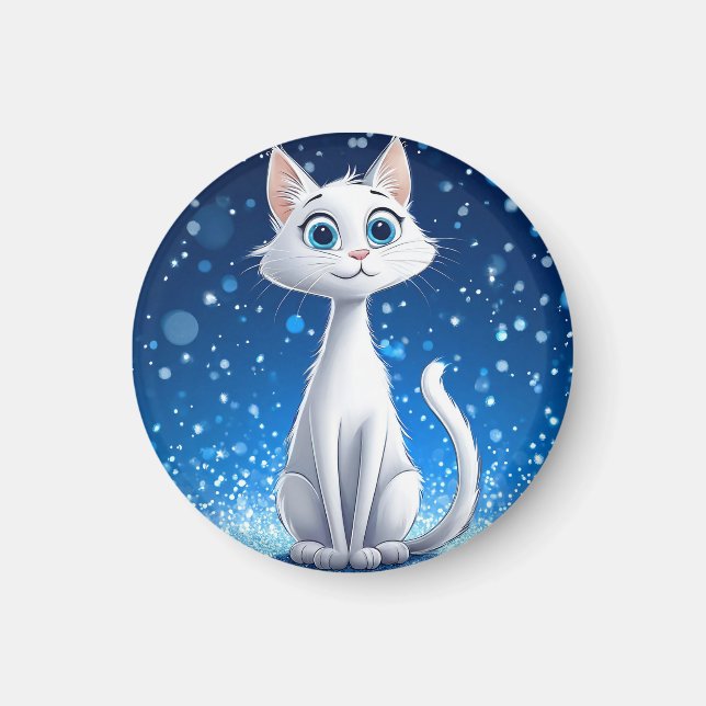 Aimant Chat blanc charmant aux grands yeux bleus (Devant)