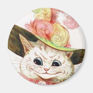 Aimant Chat blanc de sourire avec le casquette