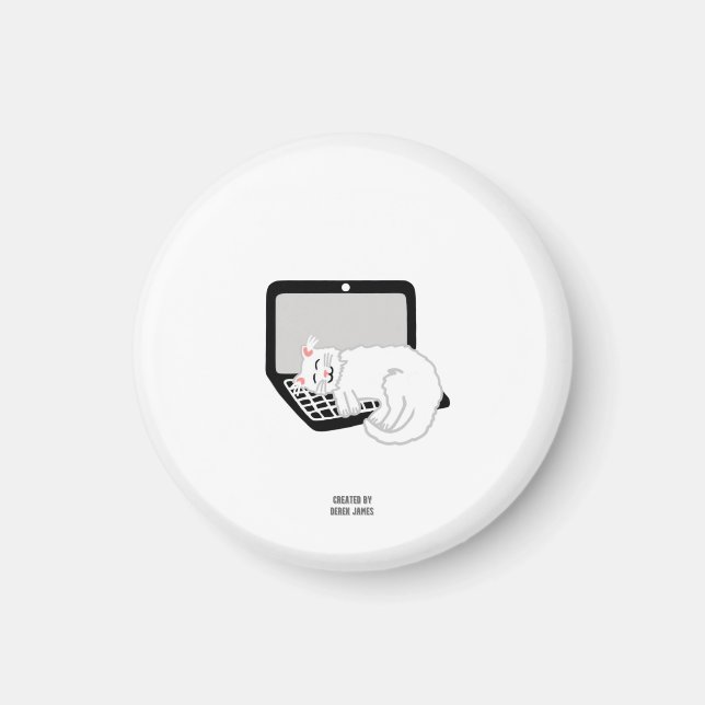 Aimant Chat Blanc Dormir Sur L'Aimant Rond De L'Ordinateu (Devant)