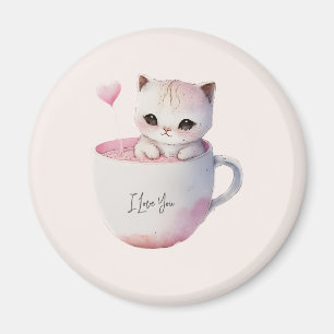 Aimant Chat blanc-rose mignonne dans une tasse de thé (4)