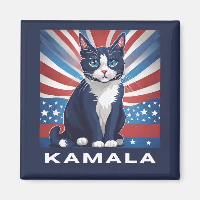 Aimant Chat bleu pour Kamala 2024 Démocrate aux élections (Devant)
