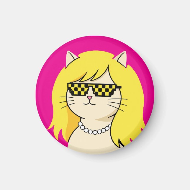 Aimant Chat Blond Cool avec des Lunettes de Soleil Pixel  (Devant)