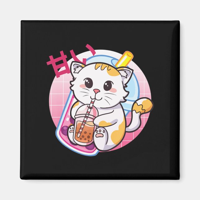 Aimant Chat Boba Tea Bubble Tea Amoureux des chats Anime  (Devant)