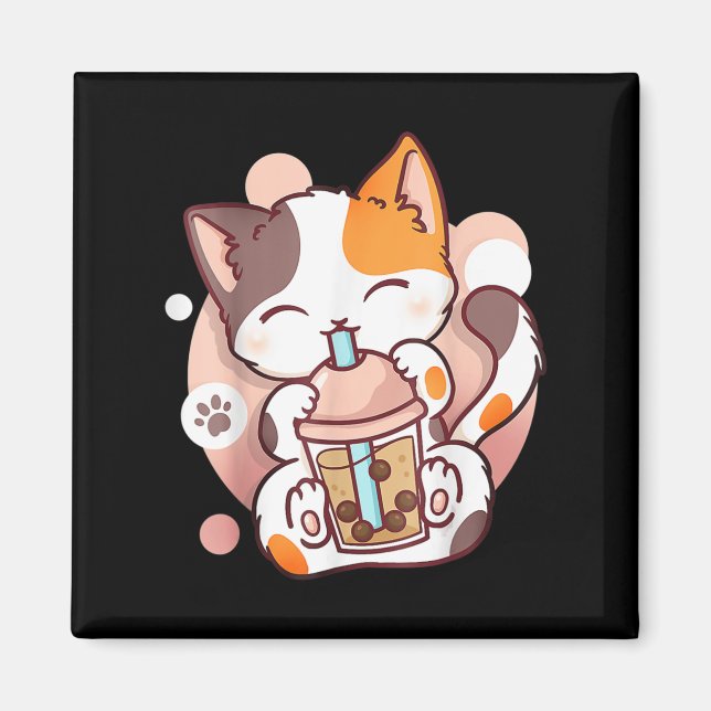 Aimant Chat Boba Tea Buble Tea Anime Kawaii Neko (Devant)