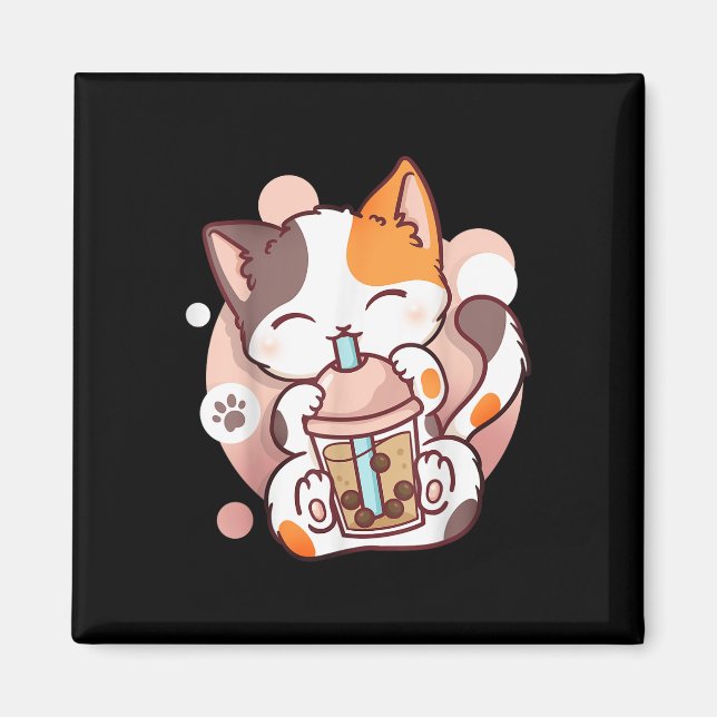 Aimant Chat Boba Tea Buble Tea Anime Kawaii Neko (Devant)