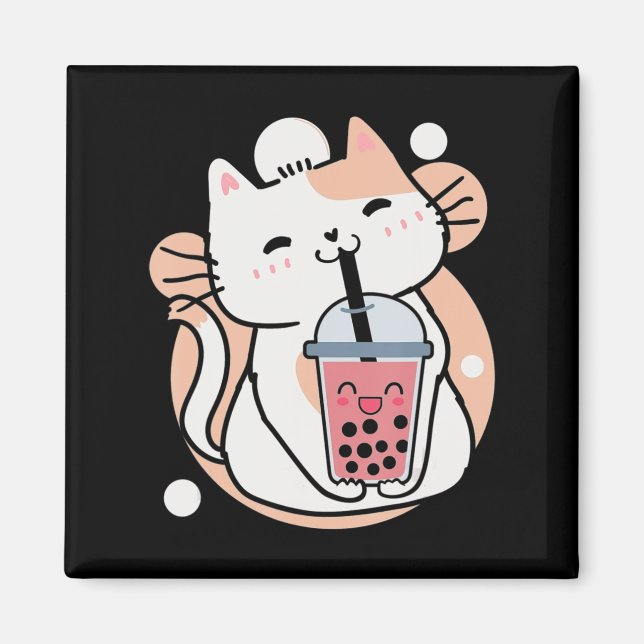 Aimant Chat Boba Tea Buble Tea Anime Kawaii Neko Milktea (Devant)