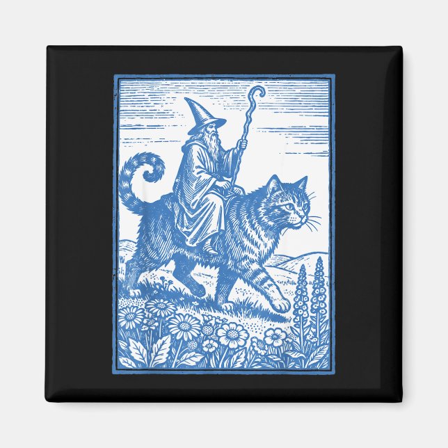 Aimant Chat cavalier sorcier drôle mignon mème  (Devant)