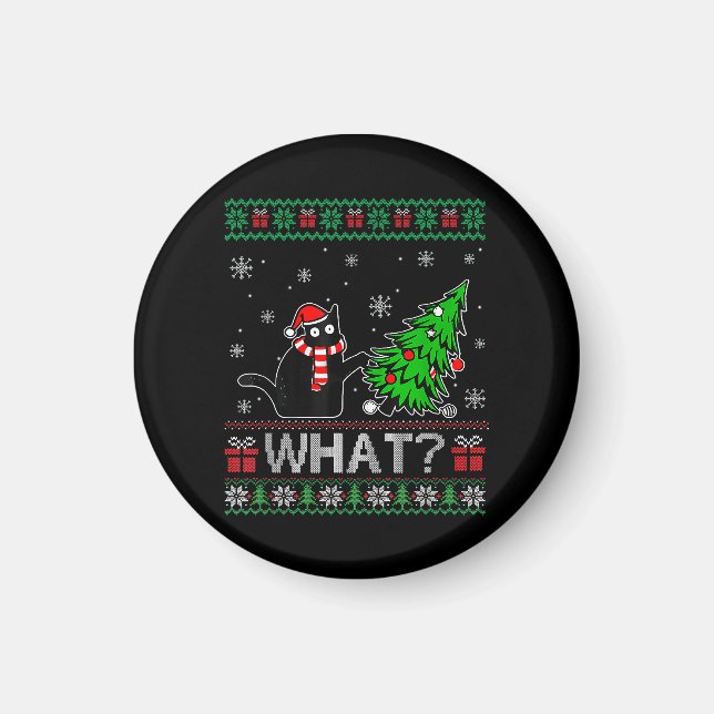 Aimant Chat Ce Chat Noir Drôle Poussant Arbre De Noël (Devant)