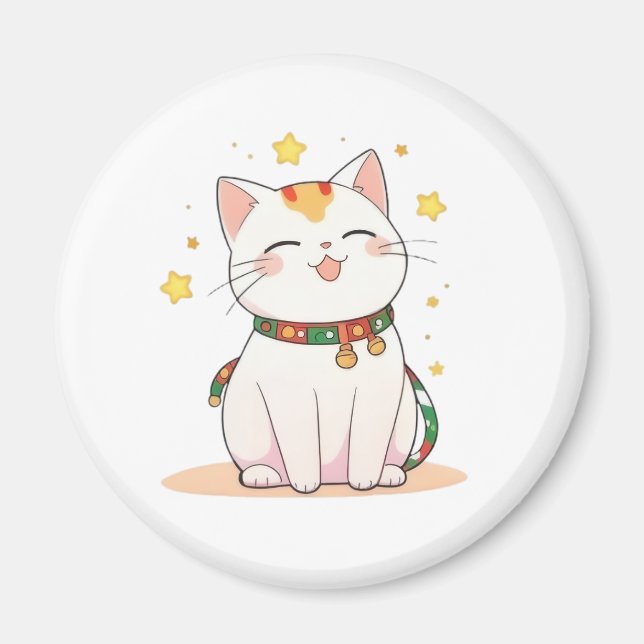 Aimant Chat Chanceux avec Étoiles Design Kawaii (Devant)