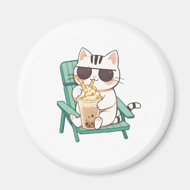 Aimant Chat Chibi Mignon avec des Lunettes de Soleil Buva (Devant)