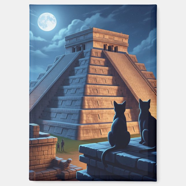 Aimant Chat Chichen Itza Nuit mexicaine (Recto)