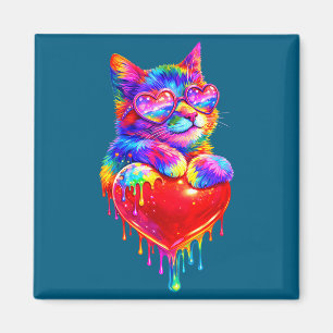 Aimant Chat coloré tenant un cœur qui dégouline Kit de la