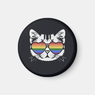 Aimant Chat cool avec lunettes de drapeau LGBT Fierté