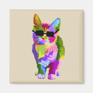 Aimant Chat cool pop art avec lunettes de soleil