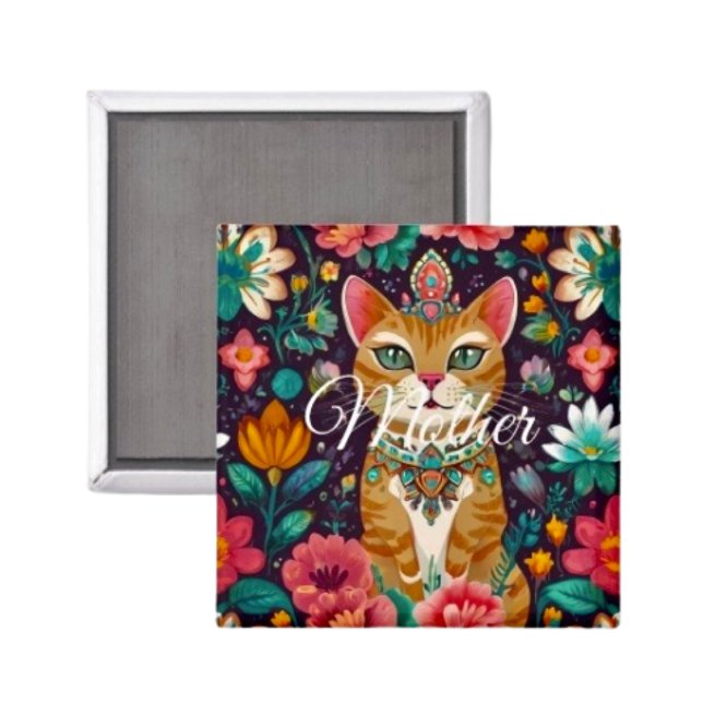 Aimant Chat couronné orné de bijoux  (Dimensions: 2"l x 2"w  100% recycled paper UV-resistant mylar Available in round shape. 
)