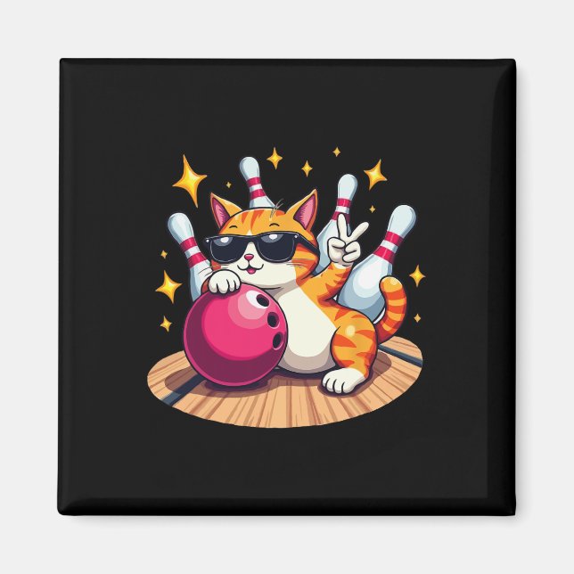Aimant Chat Cute Avec Chat Sungles Jouant Au Bowling Pour (Devant)