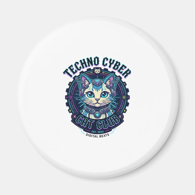 Aimant Chat Cyber Techno Drôle Conception Amateur de Chat (Devant)