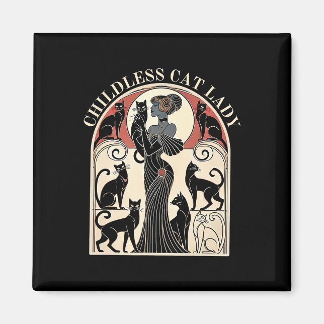 Aimant Chat Dames sans Enfants Chat Karma Retro Drôle (Devant)