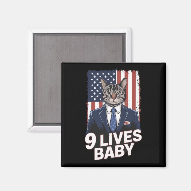 Aimant Chat dans une suite avec la coiffure Trump Drapeau (Recto/Verso)
