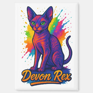 Aimant Chat d'Art Pop Rex Devon Vibrant - Néon coloré