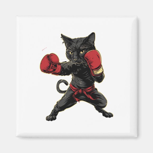 Aimant Chat de boxe thaïlandaise Funny Meau Thai Martial  (Devant)