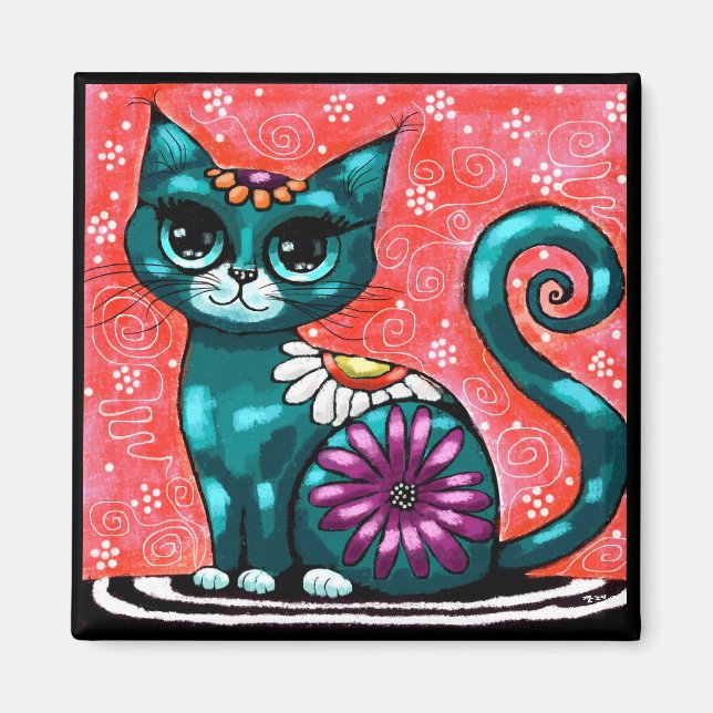 Aimant Chat de chaton Whimsical assis sur le tapis Floral (Devant)