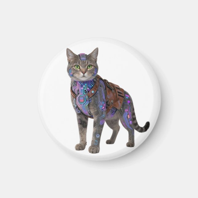 Aimant Chat de circuit cyberpunk – Bête technologique néo (Devant)