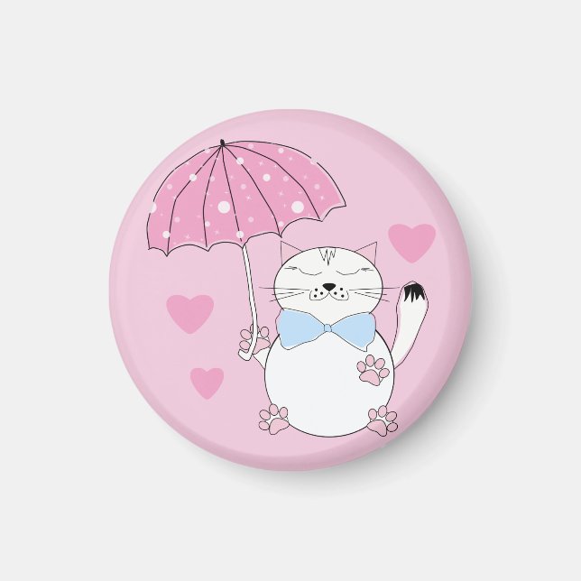 Aimant Chat de dessin animé mignon avec parapluie (Devant)