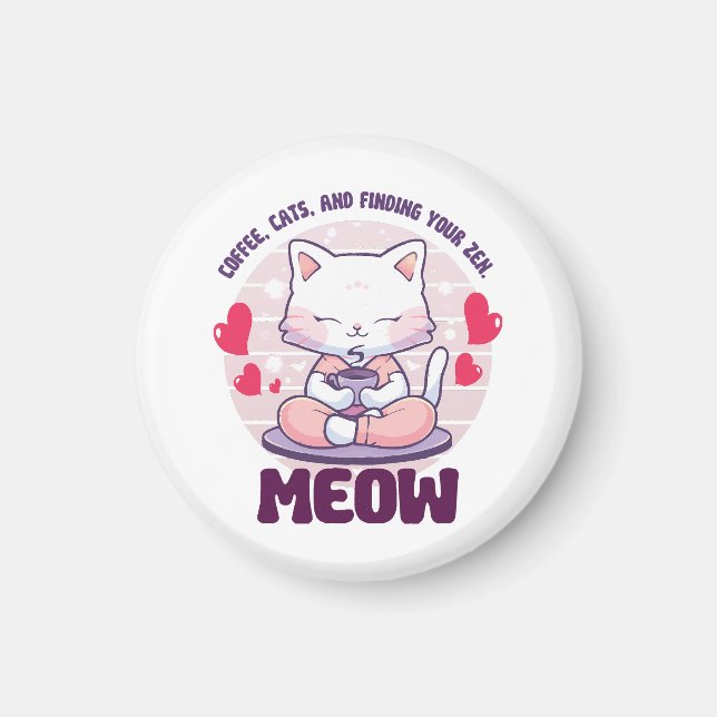 Aimant Chat de méditation - Chat Kawaii (Devant)