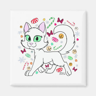 Aimant Chat de Noël (Blanc)