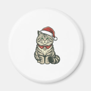 Aimant Chat de Noël Chapeau de Père Noël Dessin de Gravur