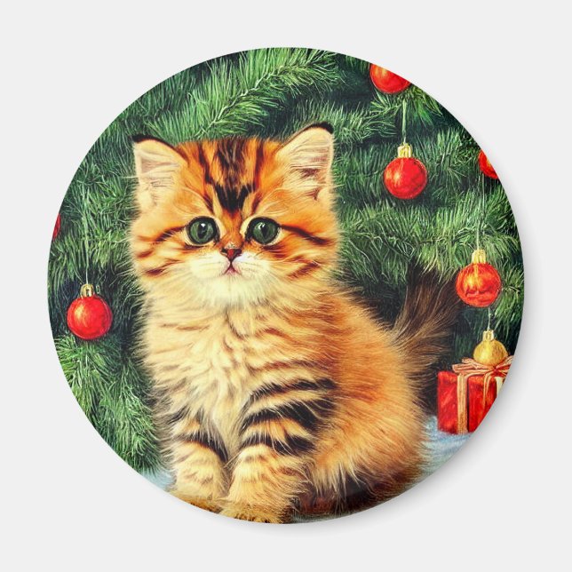 Aimant Chat de Noël Vintage (Devant)