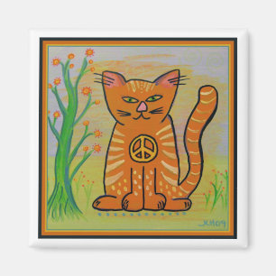 Aimant Chat de paix avec des fleurs