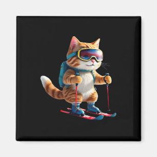 Aimant Chat de ski mignon cadeau drôle d'hiver sports de