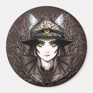 Aimant Chat de sorcière Halloween Déplaisant Portrait mig