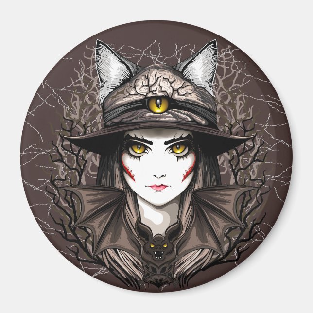 Aimant Chat de sorcière Halloween Déplaisant Portrait mig (Devant)