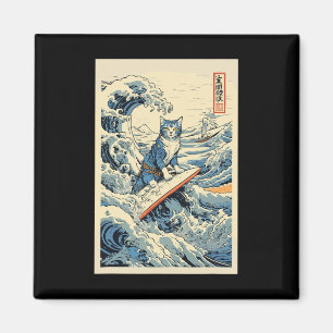 Aimant Chat de surf Hokusai Grande vague au large de Kana