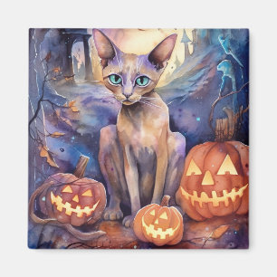 Aimant Chat d'Halloween Abyssinian avec la peur Citrouill
