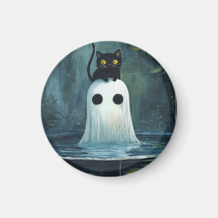Aimant Chat d'Halloween et fantôme dans la piscine