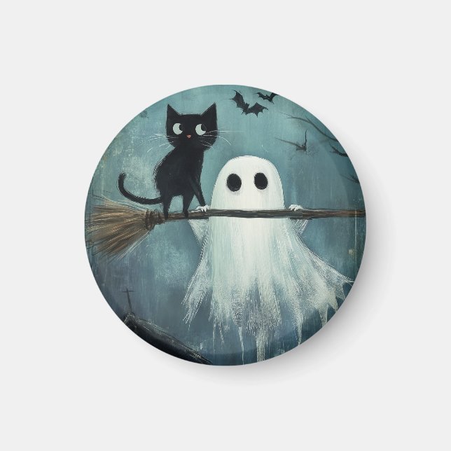 Aimant Chat d'Halloween et fantôme volent dans la chambre (Devant)