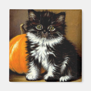 Aimant Chat d'Halloween noir et blanc vintage