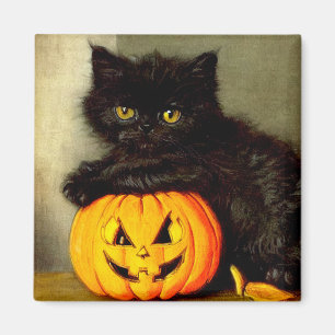 Aimant Chat d'Halloween vintage et lanterne Jack-o’