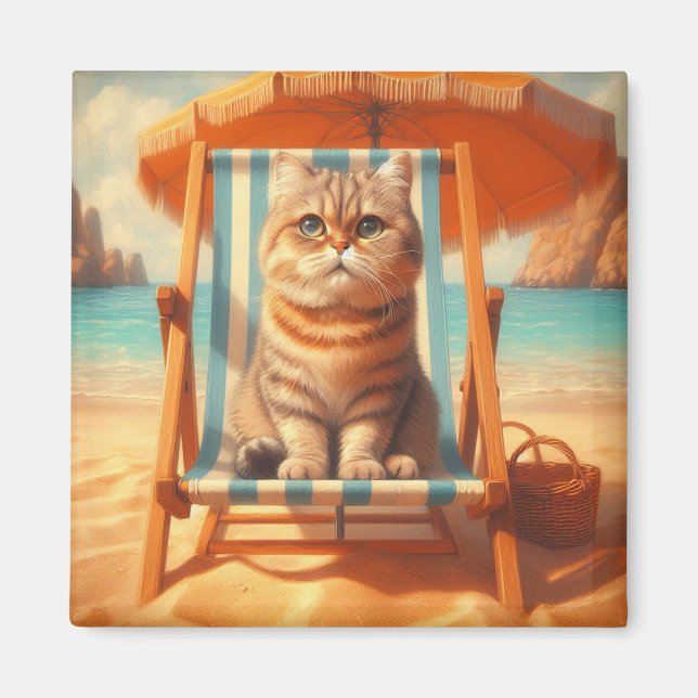 Aimant Chat doux au bord de la mer, cadeau amoureux des c (Devant)