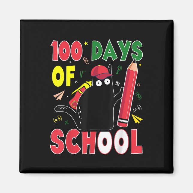 Aimant Chat Drôle 100 Jours D'École Crayon Kitten 100ème  (Devant)
