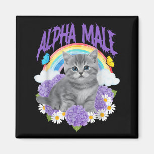 Aimant Chat Drôle Chaton Arc-en-ciel Floral Alpha Mâle