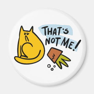 Aimant Chat drôle et pot de fleurs renversé