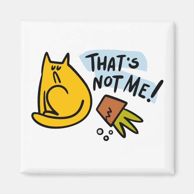 Aimant Chat drôle et pot de fleurs renversé (Devant)