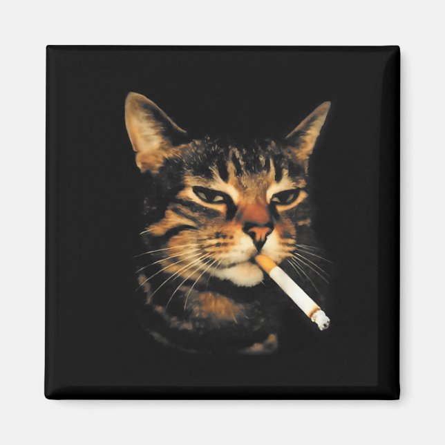 Aimant Chat drôle fumeur Cigarette Chatons Mème Stupide C (Devant)